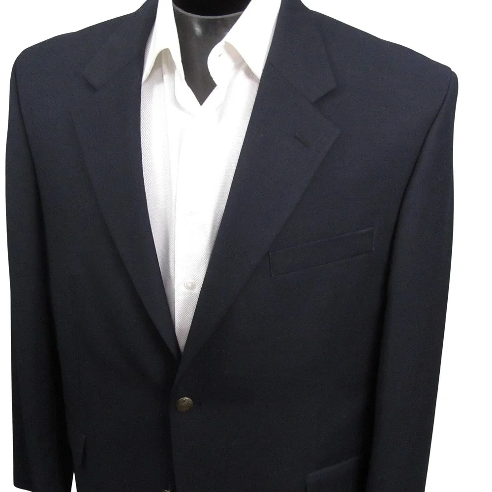 Dino‎ Nardiello Classic Blue Blazer 44 R Navy Gold Button Wool Blend Single Vent